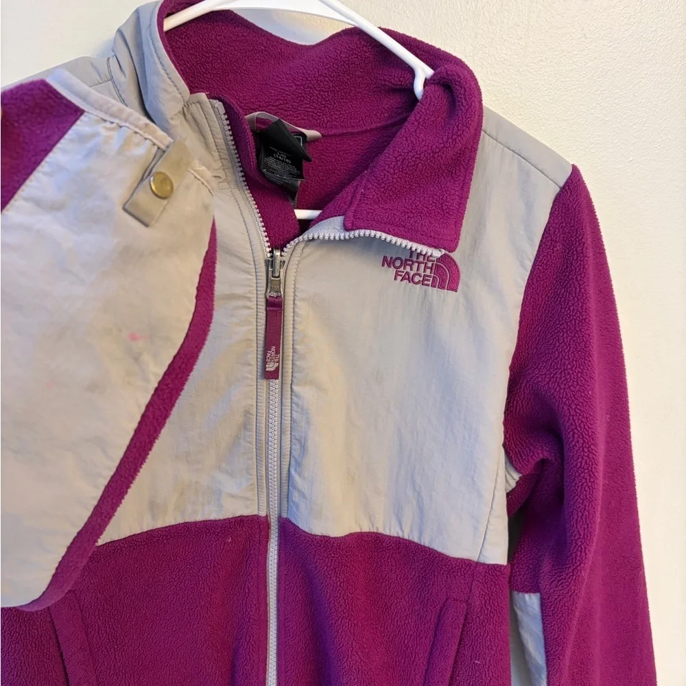 North face grey and purple Denali fleece jacket kids girls  large  14/16